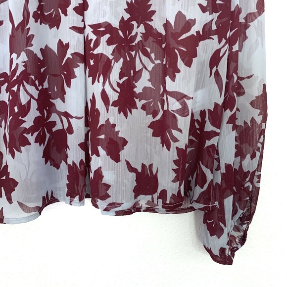 A New Day Blue Burgundy Leaf Print Popover Blouse - Picture 5 of 8
